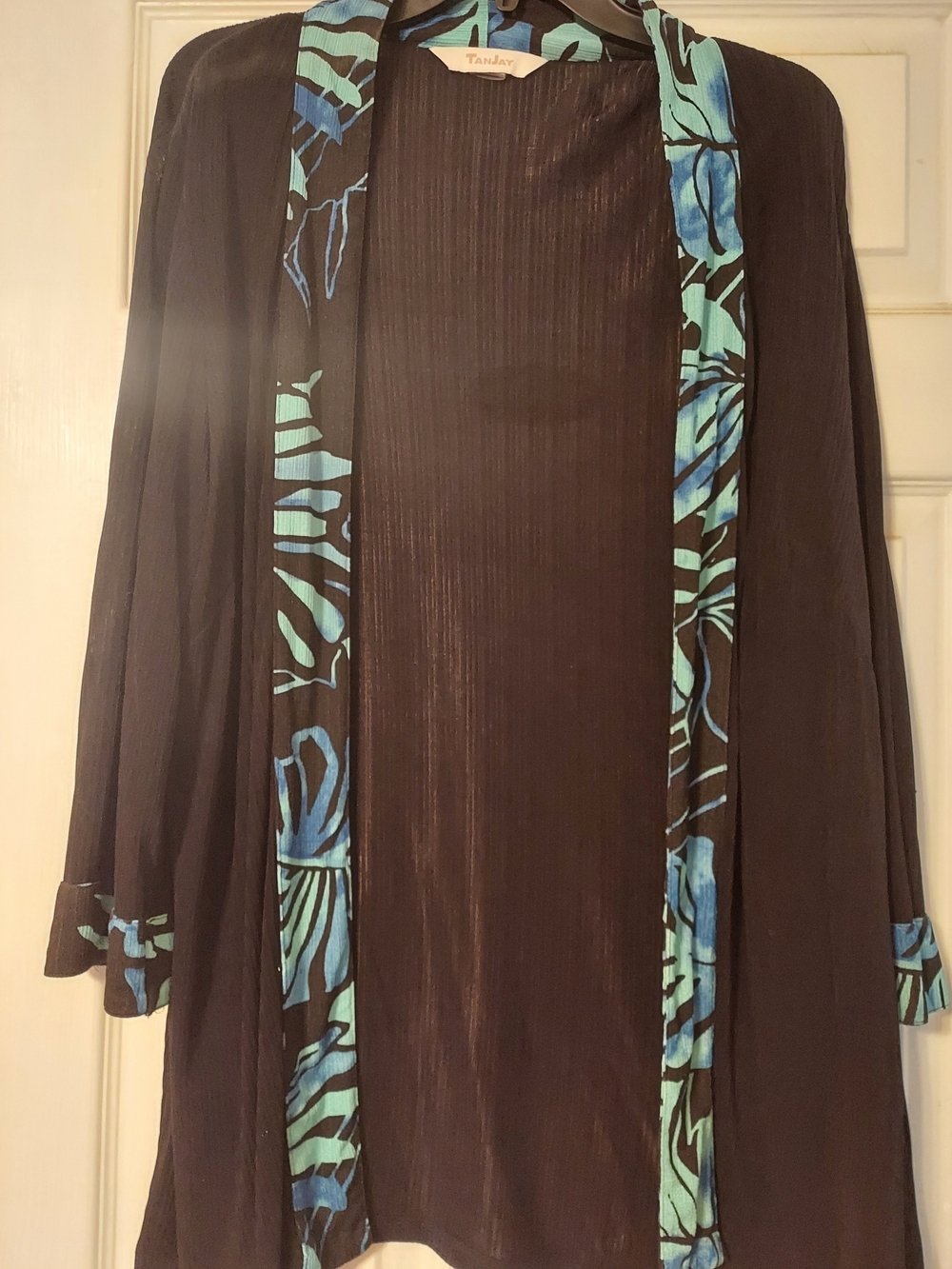 Black Lightweight Blazer with Blue Floral Trim